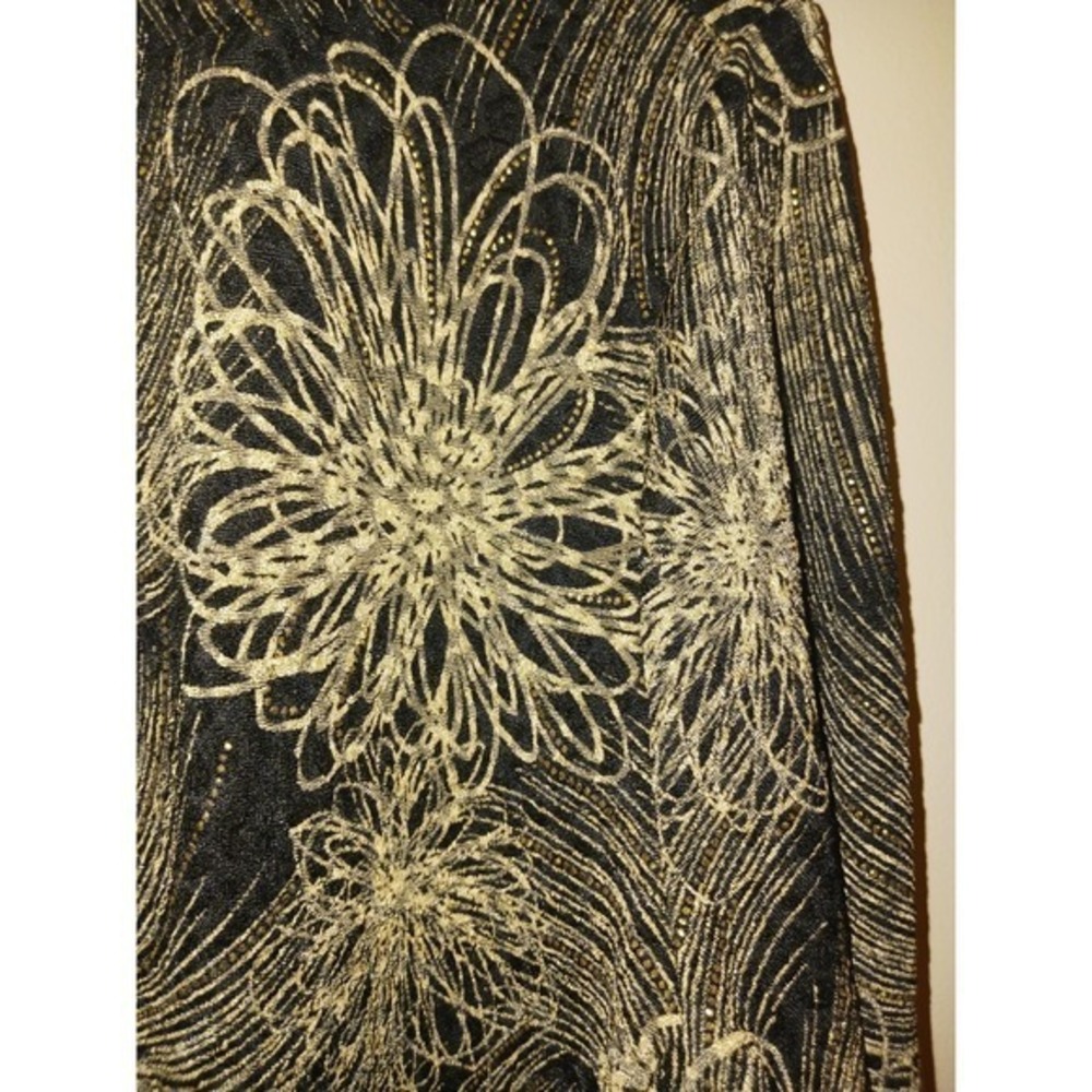 JM COLLECTION Classy Textured Black Gold‎ Floral Comfy Sweater Top Jacket XL
